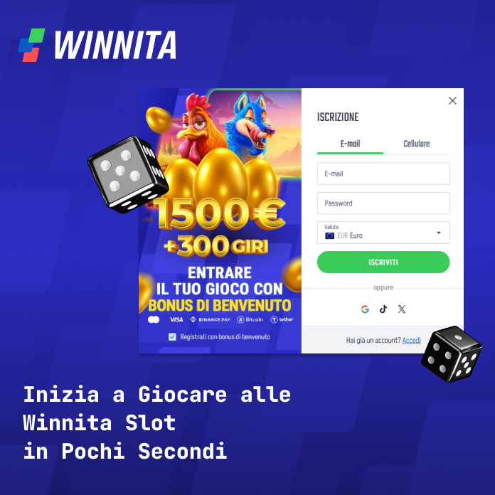 Per iniziare a giocare alle slot su Winnita Casino Italia, registrati e deposita denaro