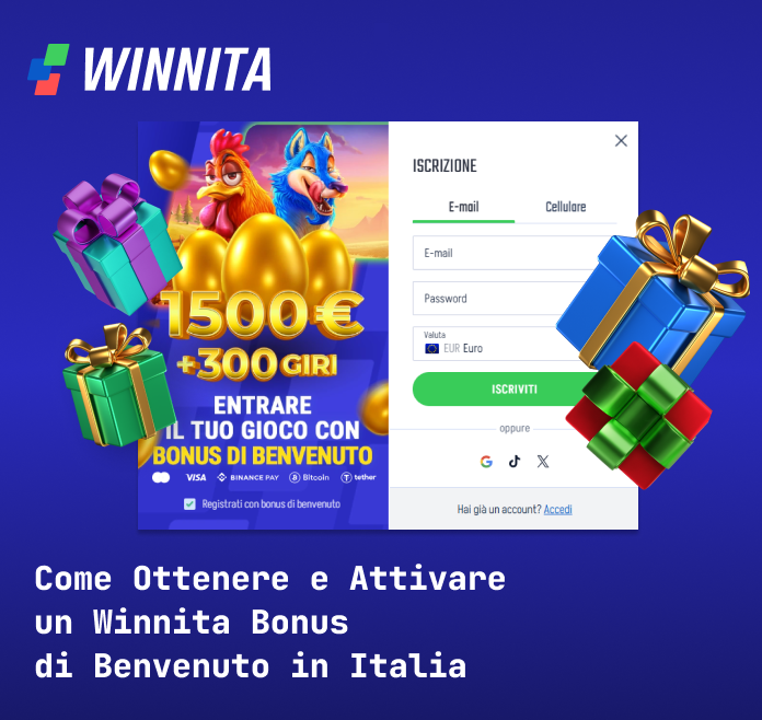 Per iniziare a ricevere i bonus su Winnita Casino Italia - Registrati e deposita denaro